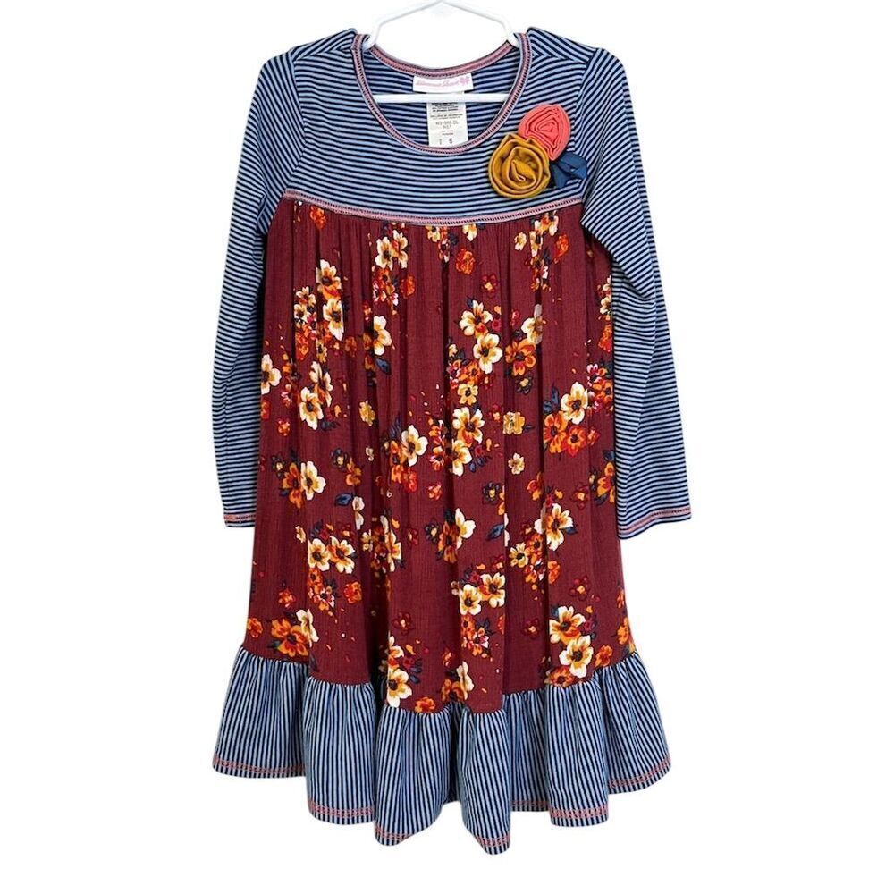 Bonnie Jean Girls 6 Striped Floral Dress Fall Peasant Boho Hippie Hobo